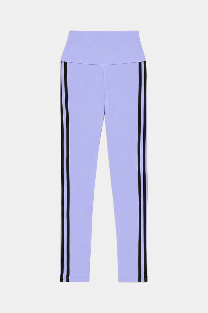 SPLITS59 Ella High Waist Airweight 7/8 leggings in Purple Haze/Black feature two black vertical stripes down each leg, shown on a white background.