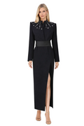 embellished collar belted slit maxi dress – STAR