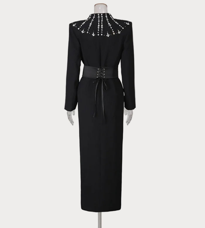 embellished collar belted slit maxi dress – STAR