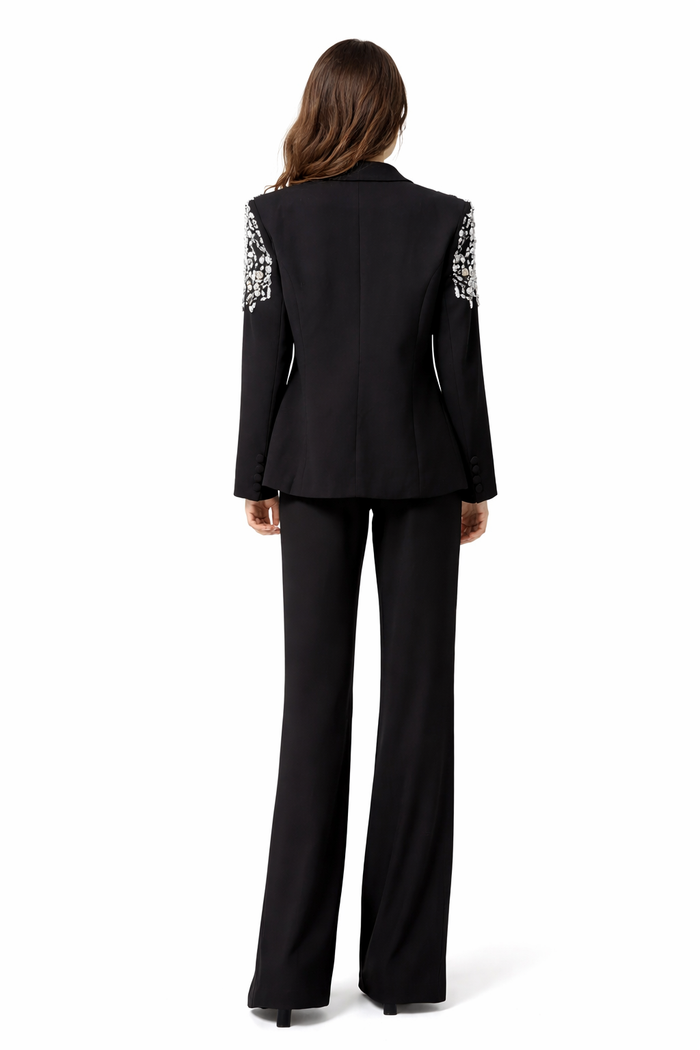 embellished shoulder tailored blazer and flared pants set – ELIANA