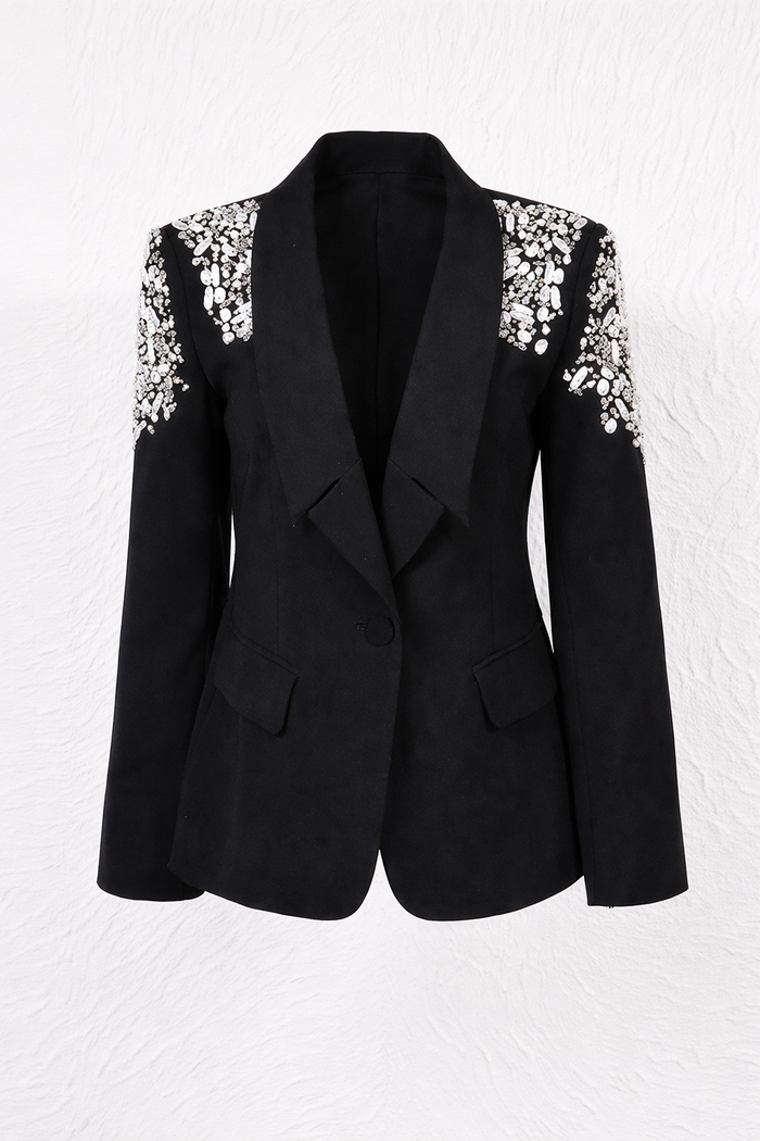 embellished shoulder tailored blazer and flared pants set – ELIANA