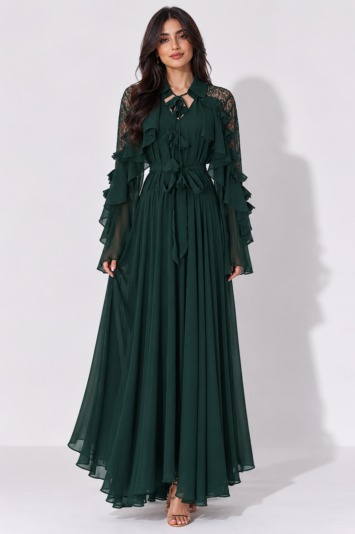 Emerald Ruffle Chiffon Maxi Dress - Grace
