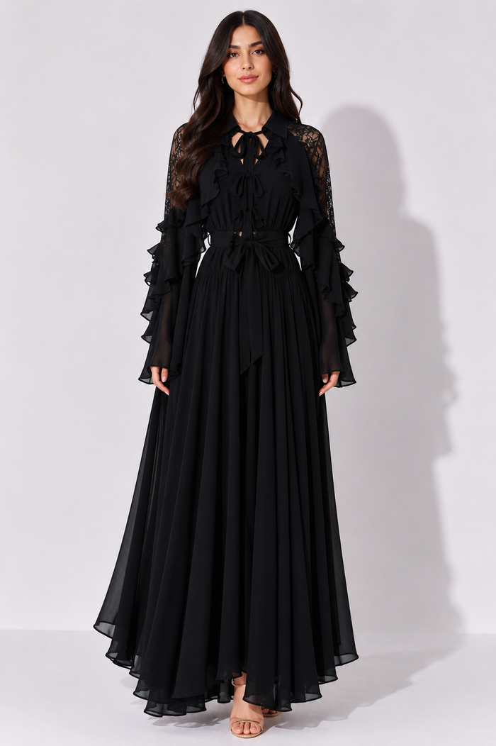 Emerald Ruffle Chiffon Maxi Dress - Grace