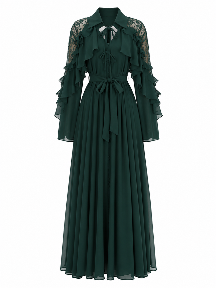 Emerald Ruffle Chiffon Maxi Dress - Grace