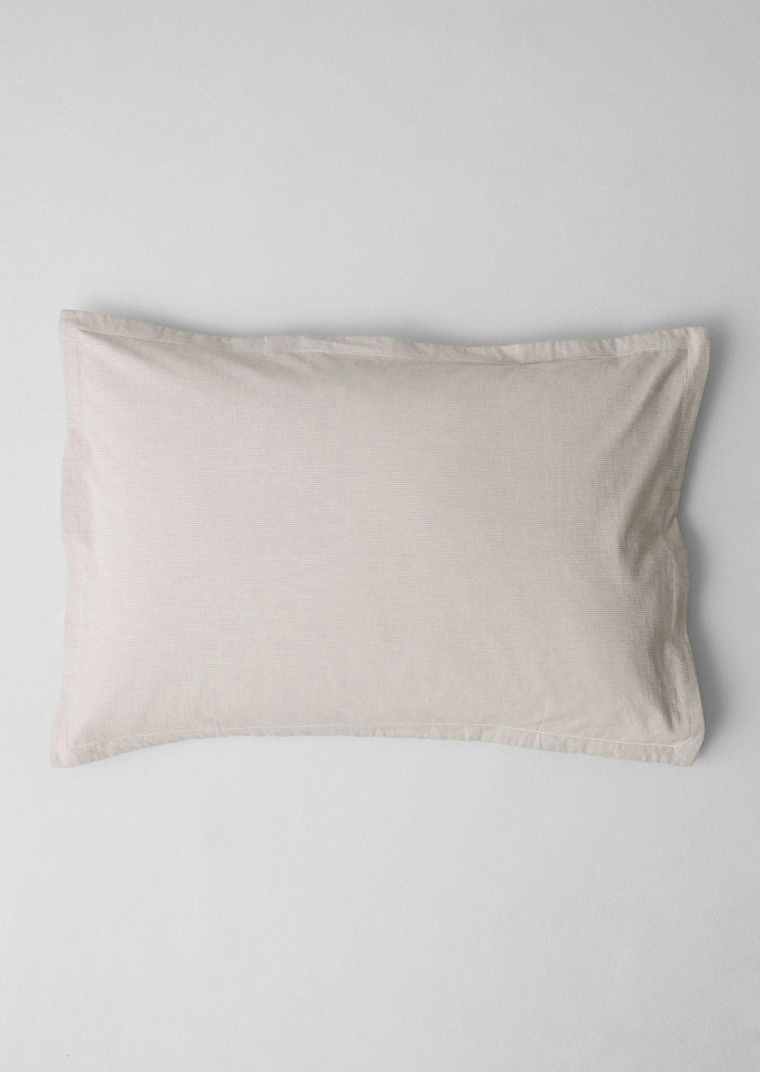 Fine Stripe Cotton Oxford Pillowcase Set | Ecru/Smoke Blue