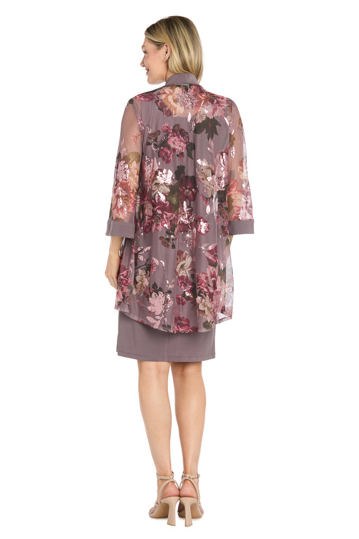 Floral Overlay Jacket Dress with Necklace Detail