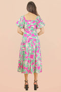 Floral Printed Puff Sleeve Resort Midi Dress