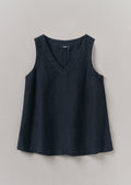 Garment Dyed Linen V-Neck Tank | Midnight
