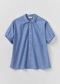 Gathered Cotton Chambray Shirt | Light Blue