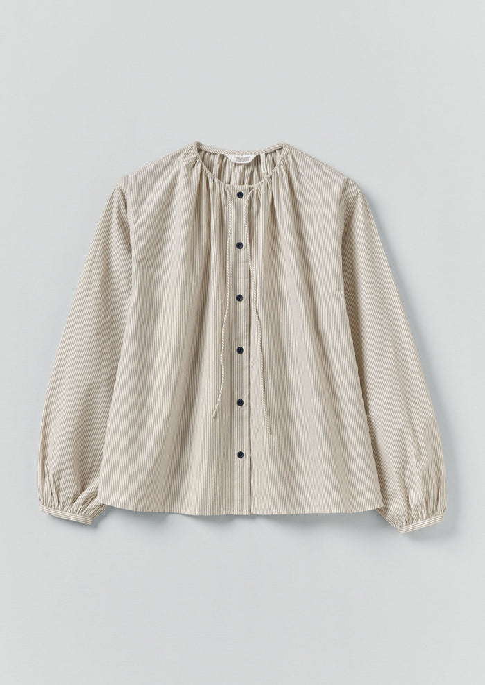 Gathered Neck Mini Stripe Shirt | Sunwashed Blue