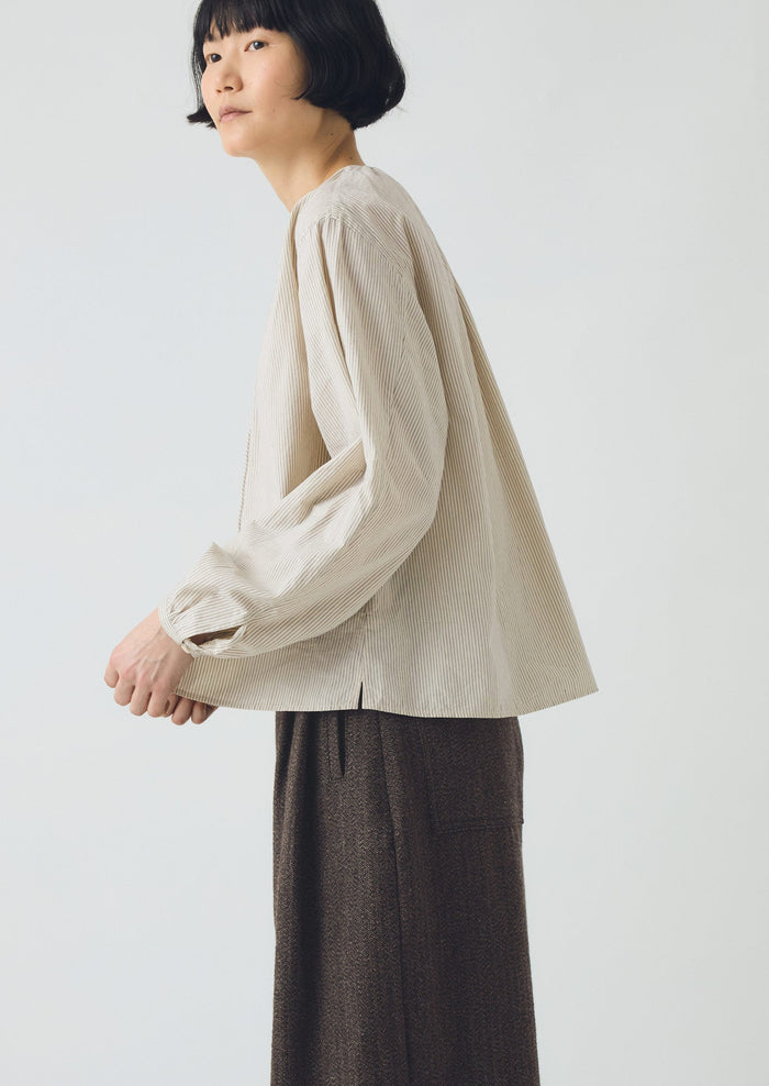 Gathered Neck Mini Stripe Shirt | Sunwashed Blue