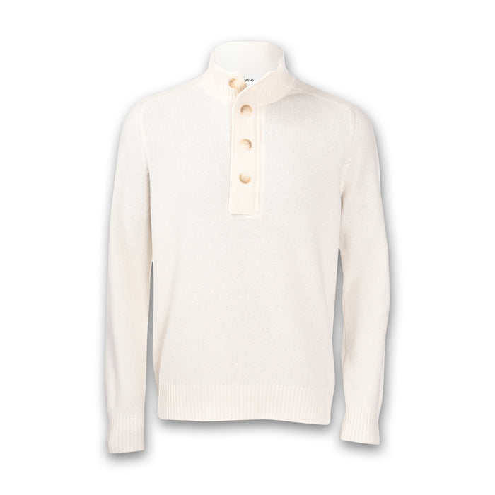 Gran Sasso - Button Mock Neck in Off White - Nigel Clare