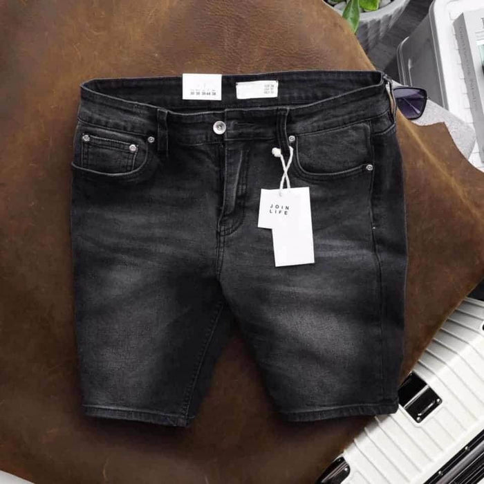 Greyish Black - Slim Fit Denim Shorts - Dubai Offers Today