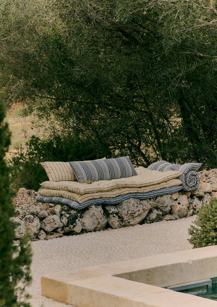 Hand Woven Stripe Bolster Cushion | Ecru/Washed Lime