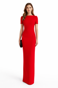 high-neck column gown with short sleeves – VALENCIA