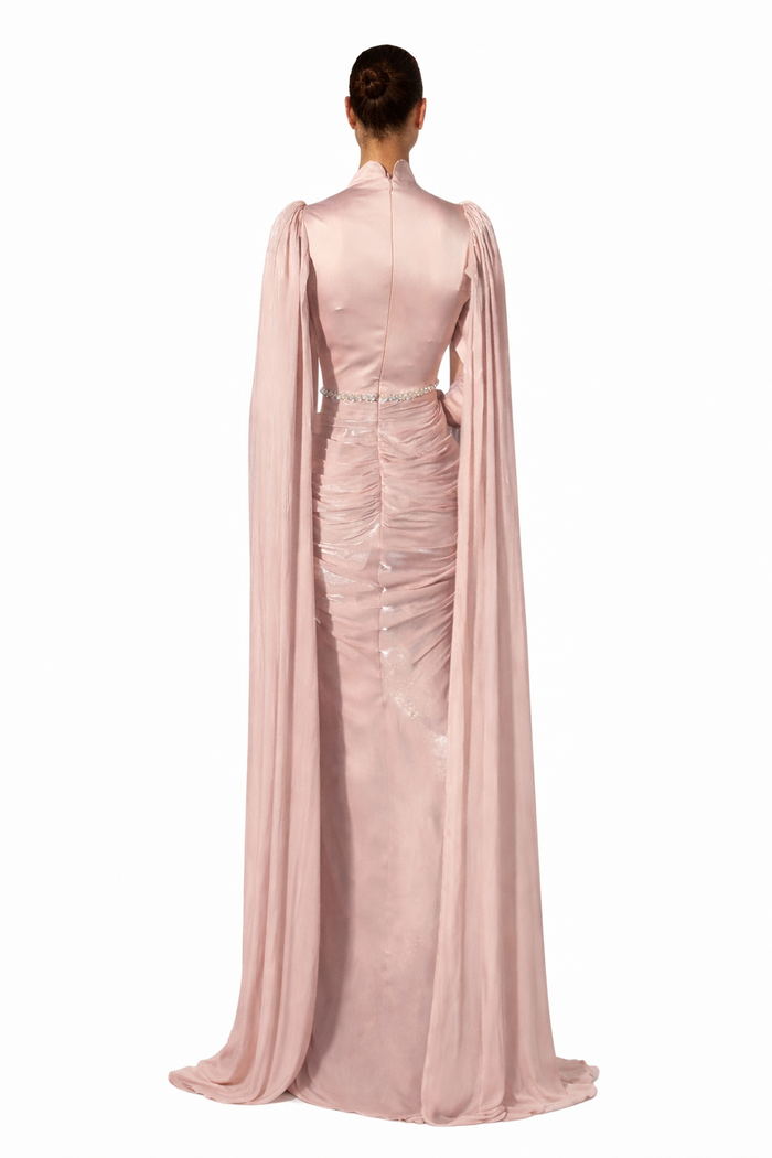 high neck draped maxi dress with cape sleeves – ROSE