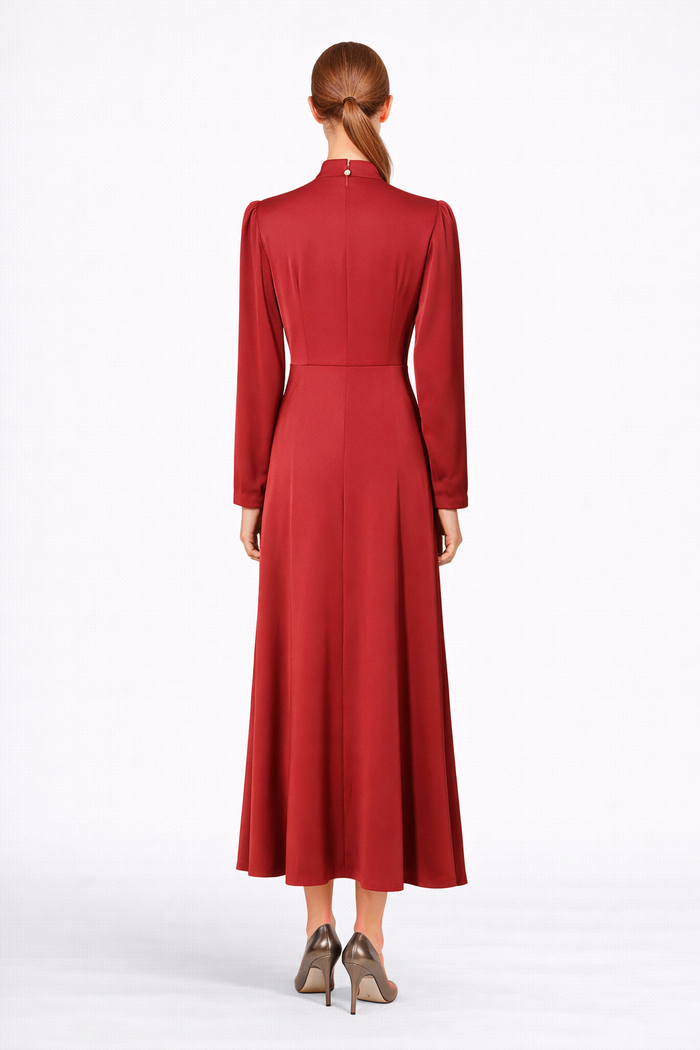 High-Neck Draped Maxi Dress with Crystal Accent – CELESTE