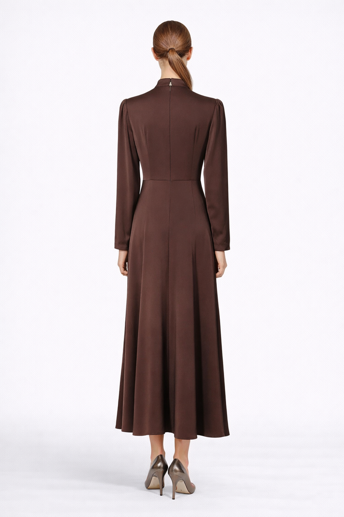 High-Neck Draped Maxi Dress with Crystal Accent – CELESTE