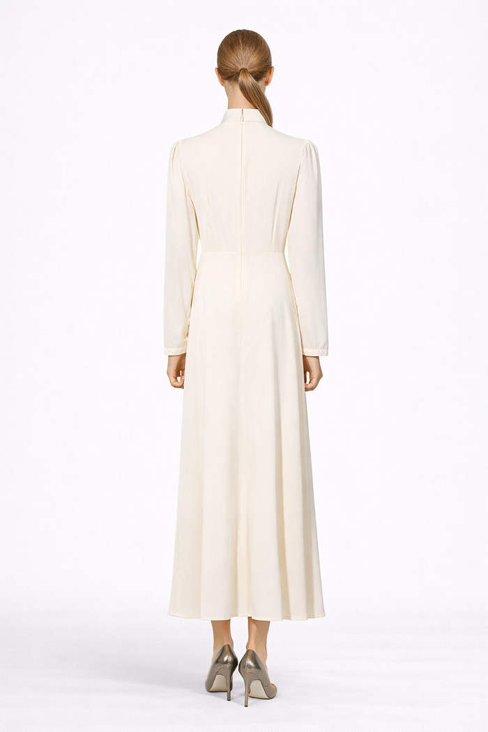 High-Neck Draped Maxi Dress with Crystal Accent – CELESTE