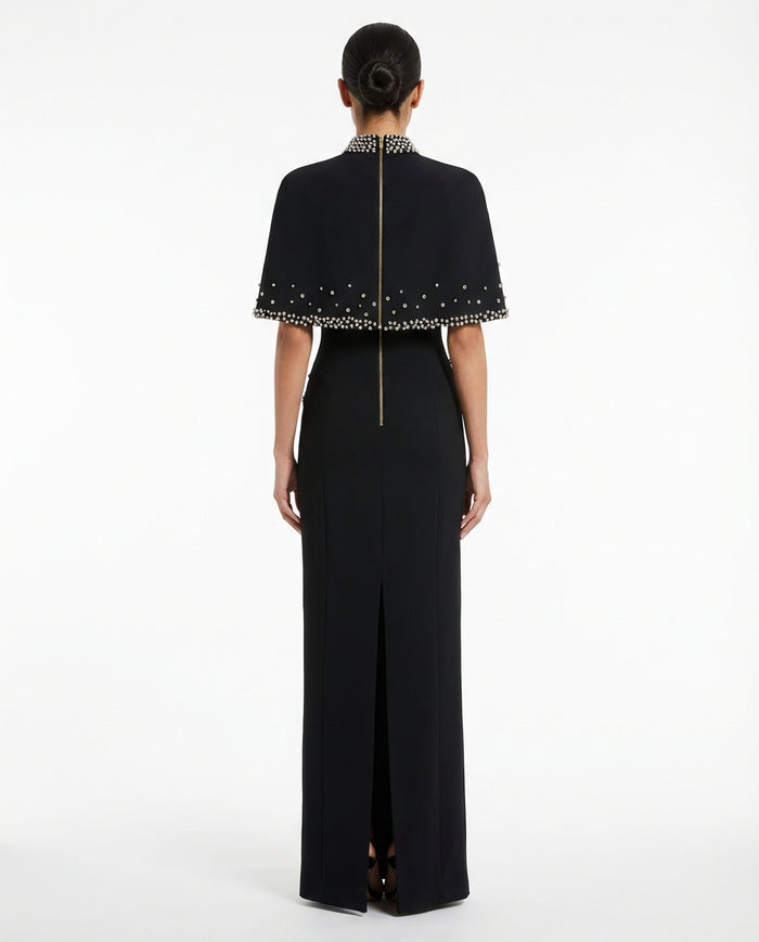 high-neck embellished cape gown – CONSTELLATION