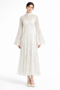 high-neck lace maxi dress with flared sleeves – ÉLÉGANCE