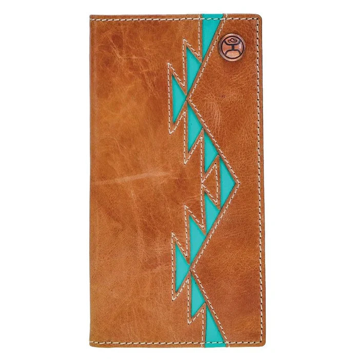 Hooey "Tonkawa" Rodeo Hooey Wallet Tan w/Turquoise Aztec