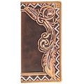 Hooey "War Paint" Brown/Tan Hand Tooled Aztec Feather Filigree Rodeo Wallet