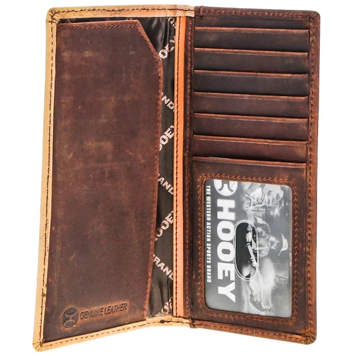 Hooey "War Paint" Brown/Tan Hand Tooled Aztec Feather Filigree Rodeo Wallet