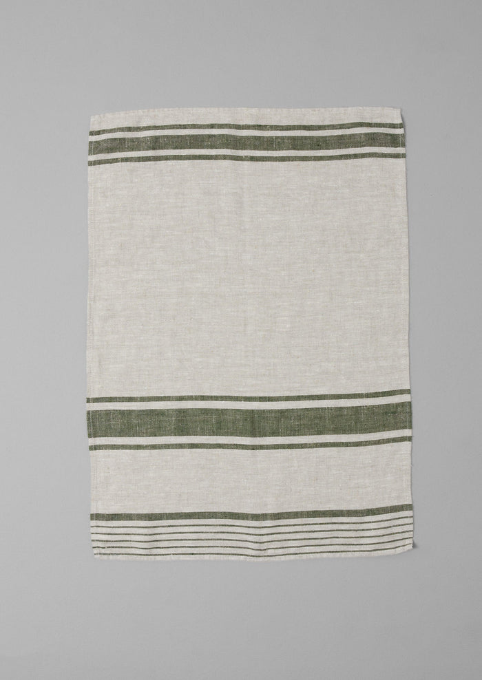 Irregular Stripe Linen Tea Towel | Natural/Forest