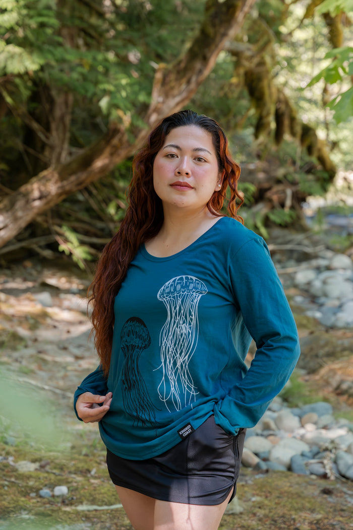 JELLYFISH - Women's 100% Organic Cotton Long Sleeve Tee - Ocean