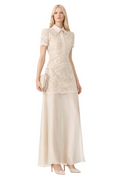 lace overlay maxi dress with collared neckline – CHACE