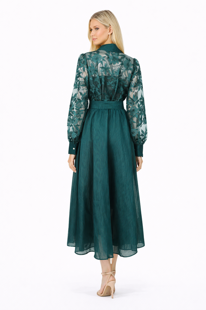 lace sleeve belted shirt midi dress – RALDO