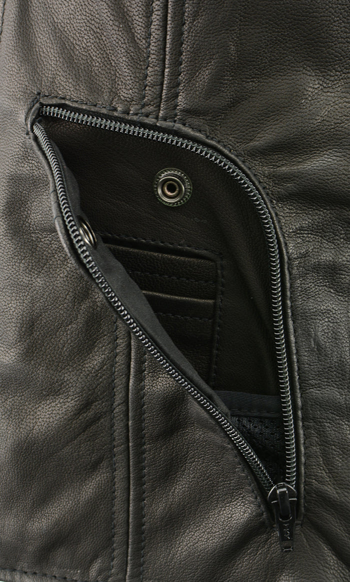 Ladies Covert Carry Vest: Features:

Made of Premium High-Grade Leather
Front Zipper Closure, Lacing Accents
Adjustable Side