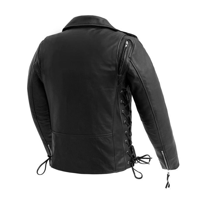 Ladies Popstar black leather motorcycle jacket back view