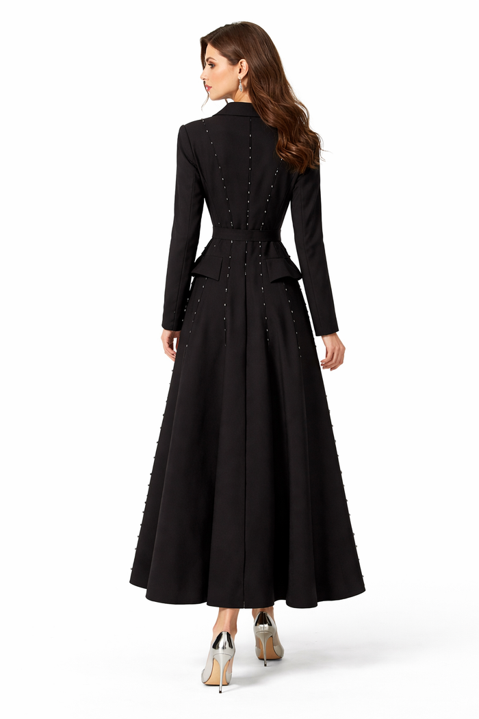 long sleeve blazer maxi dress with statement belt – MONARCH