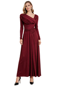 long sleeve draped jersey maxi dress with gathered waist – ELEGANCE