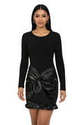 long-sleeve mini dress with leather bow detail – EDGE