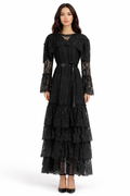 long tiered lace dress with satin waist ribbon – HAUTHAM