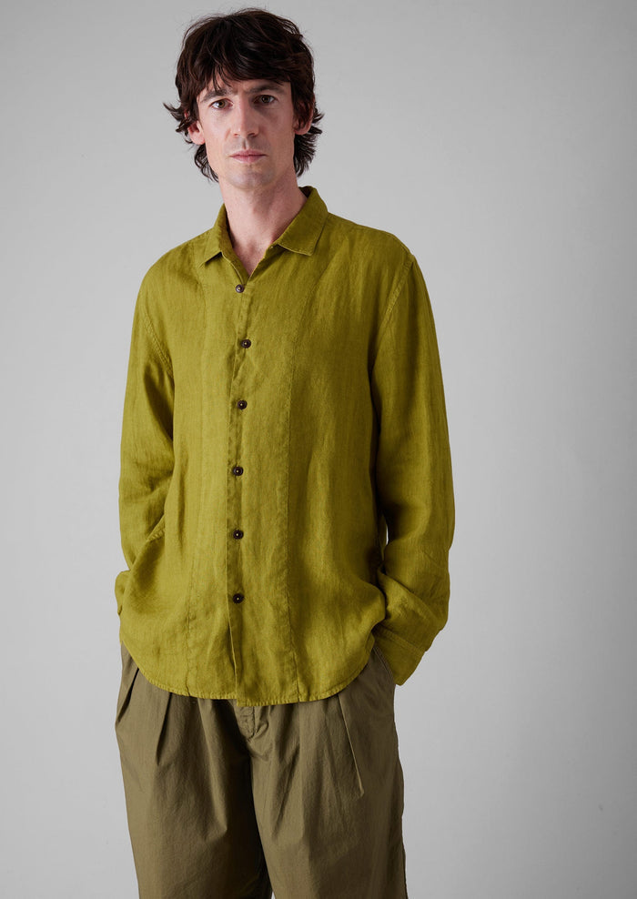 Loop Button Lightweight Linen Shirt | Olivine