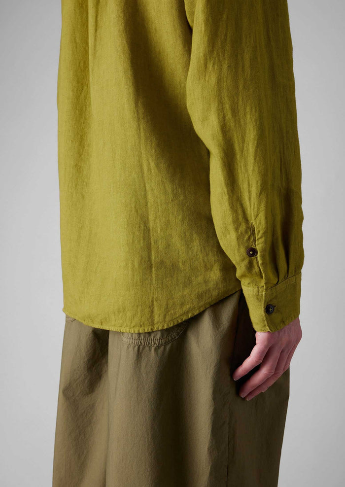 Loop Button Lightweight Linen Shirt | Olivine