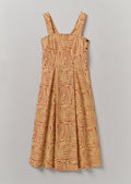 Maze Print Cotton Poplin Dress | Brick/Lemon Rind