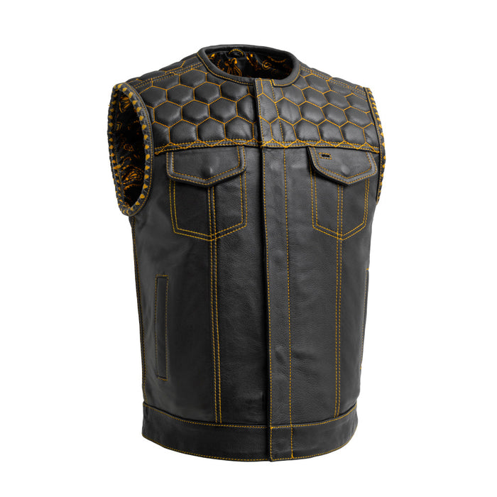 Men's Hornet Vest: Features:True to sizeClub style with roll-up collar, covered snaps and cropped center zipperHoney comb qui