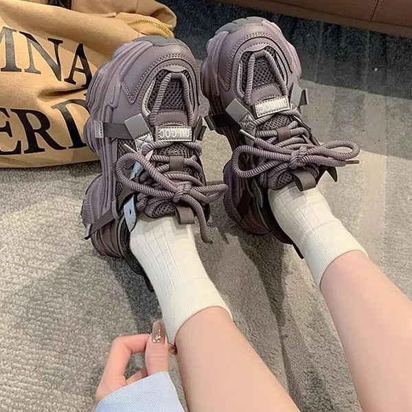Mesh Breathable Women's Chunky Lace-Up Sneakers
