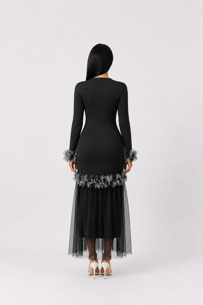 Midnight Bloom Mermaid Dress - Glamour