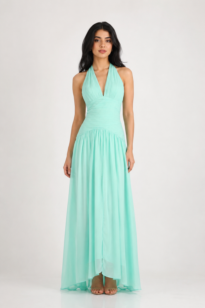Mint Halter Chiffon Gown - Serenity