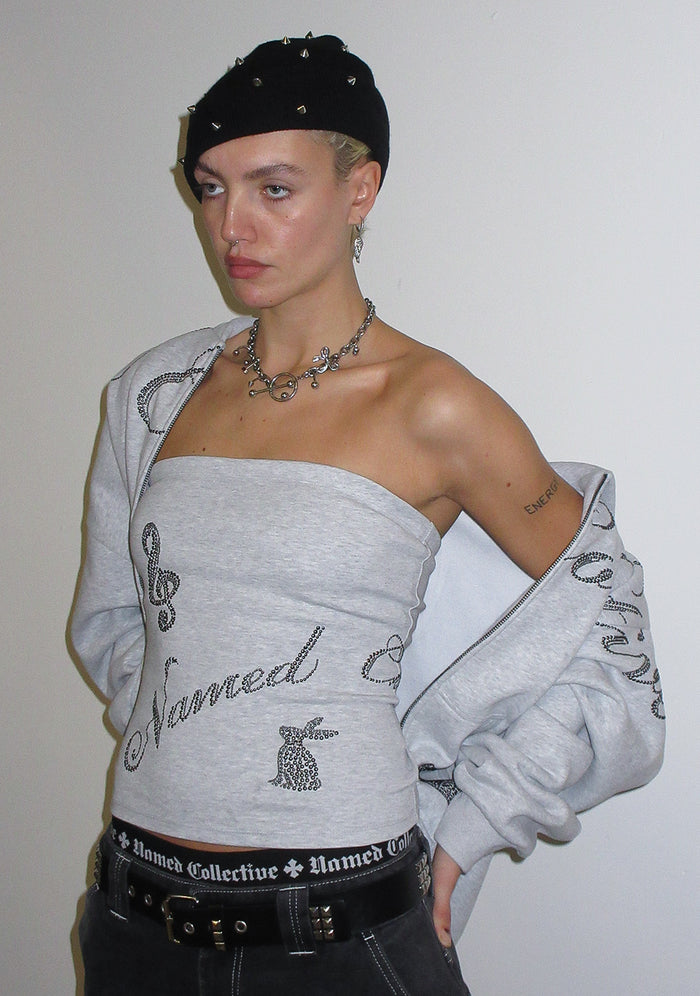 MUSE STUDDED ZIP HOODIE GREY MARL