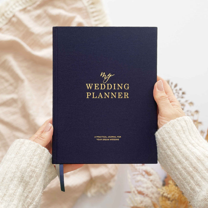 Navy Cloth Wedding Planner Book with Gold Foil and Gilded Edges - Giftware - Blush and Gold