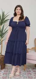 Navy Eyelet Maxi Dress