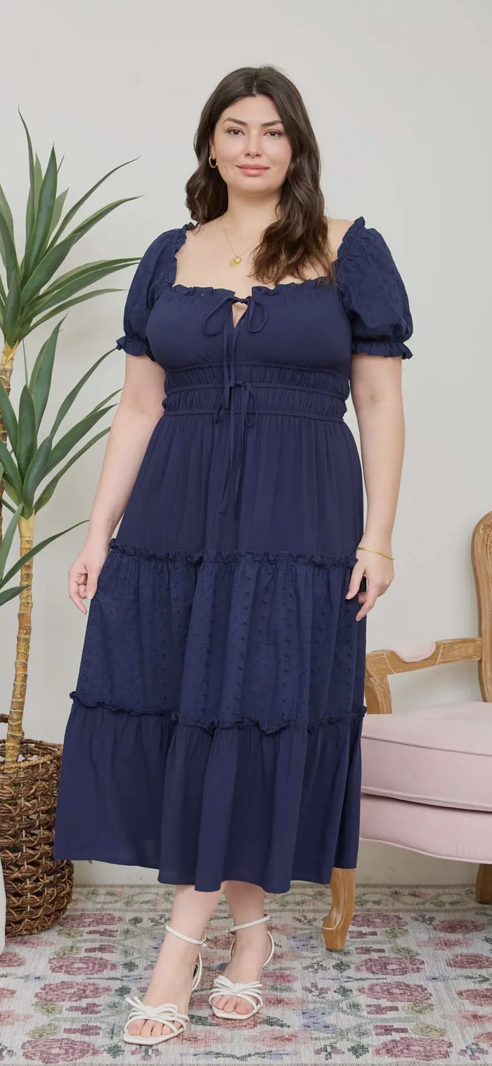 Navy Eyelet Maxi Dress