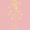 NFD Eau De Parfum 002 graphic print in pink and yellow featuring a central palm tree, crescent moons and celestial stars.